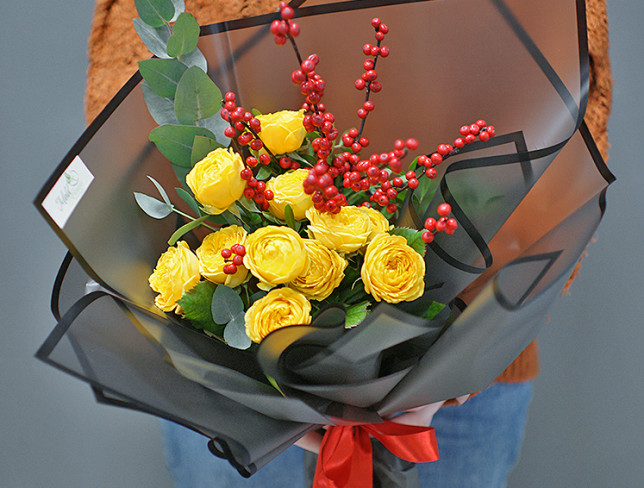 Bouquet of yellow peony-style roses photo